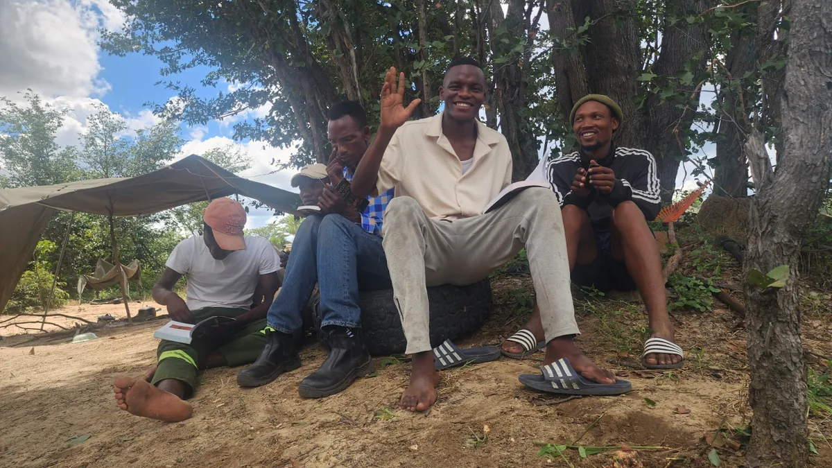 Khwe San community trackers during a training session in Botswana