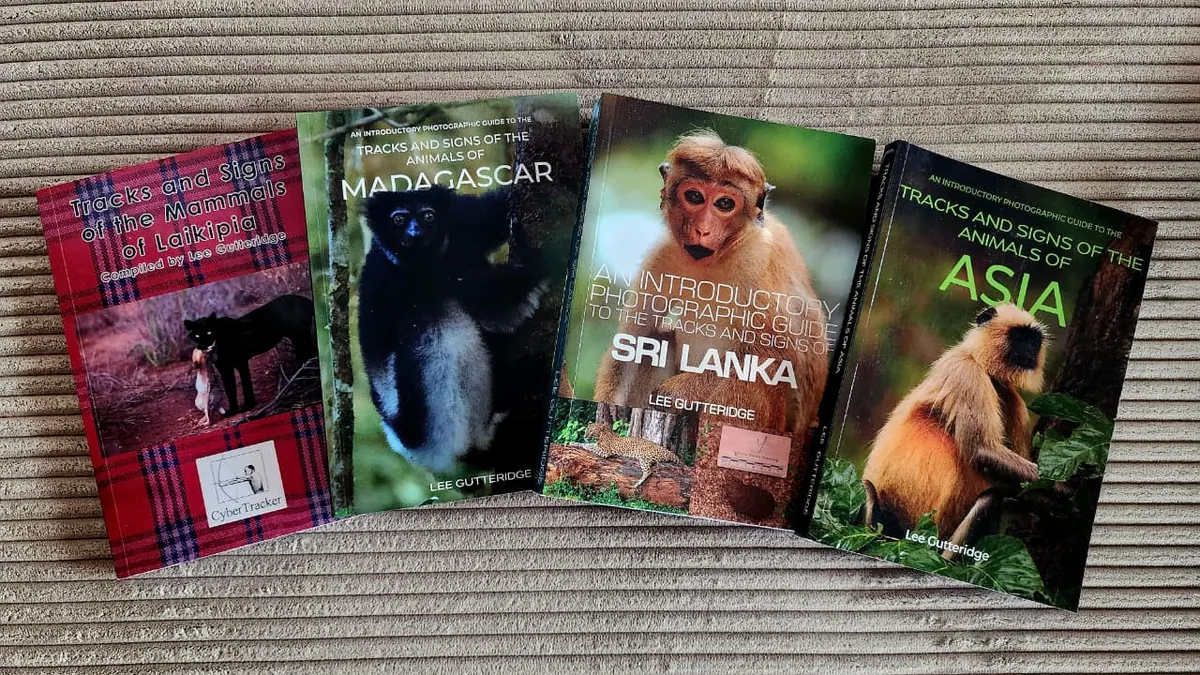 Photographic regional tracking manuals by Lee Gutteridge: Tracks and Signs of the Mammals of Laikipia, plus guides to Madagascar, Sri Lanka and Asia