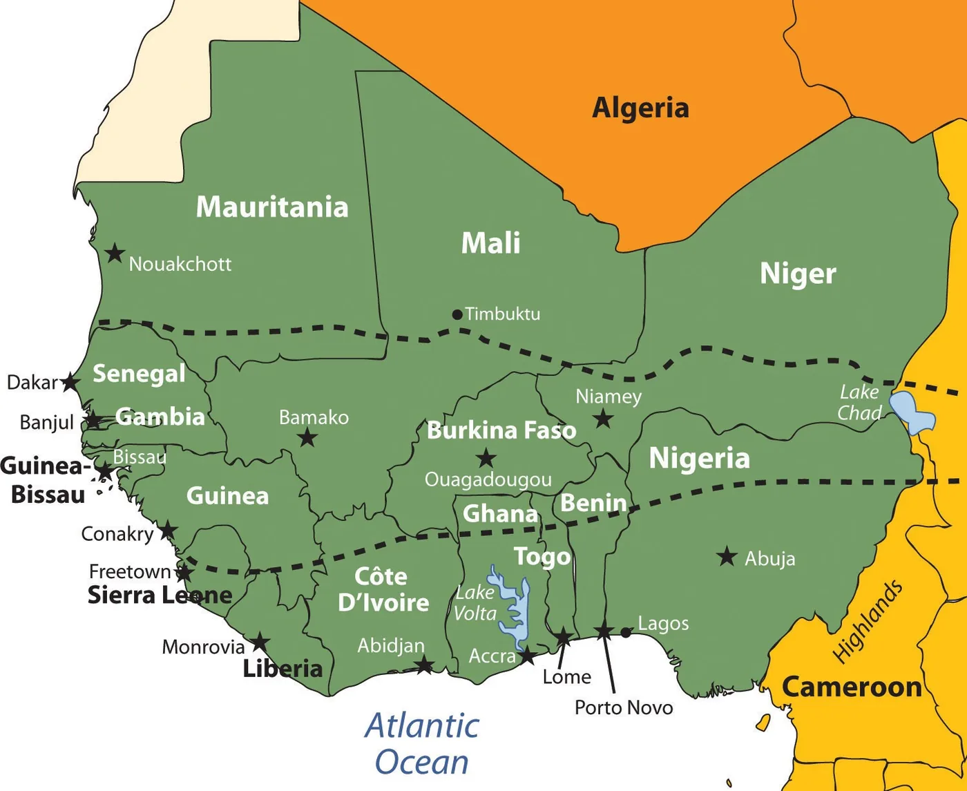Map of West Africa, the region of the Foundation's proposed 2027 program in Ghana and Nigeria